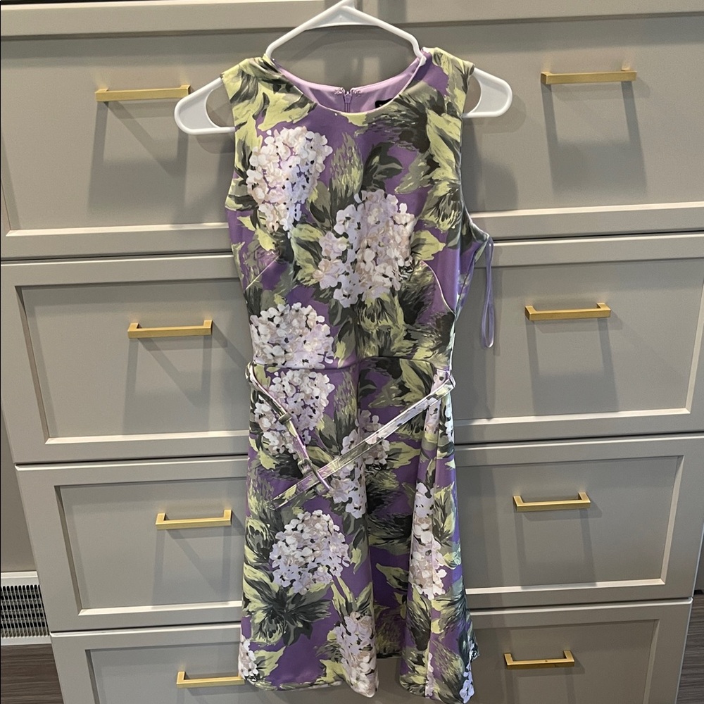 White House Black Market Purple and Green Floral Midi Dress